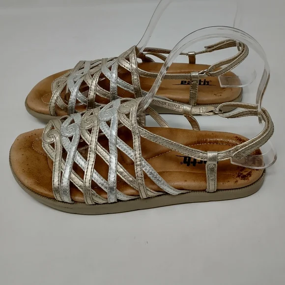 Earth Razzle Gold Strappy Leather Comfort Sandals Women's Size 6 - Picture 6 of 12